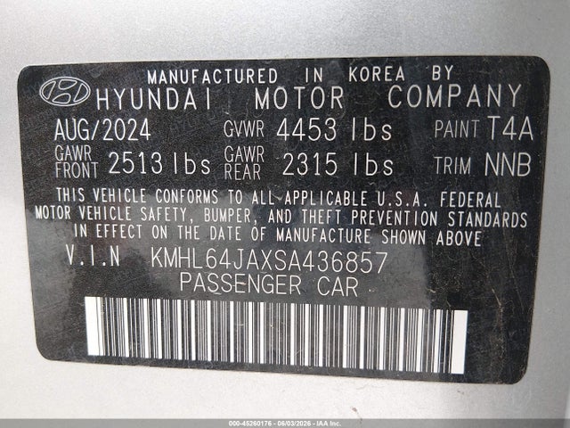 KMHL64JAXSA436857 Hyundai SONATA SEL