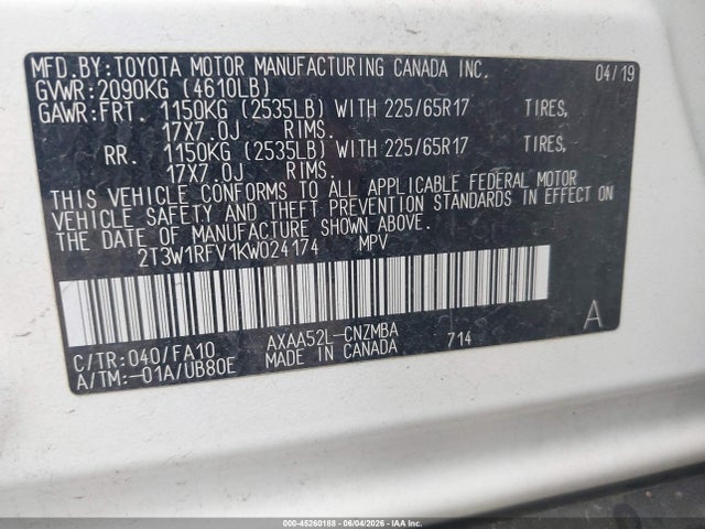 Toyota Rav4 Xle 2019 2T3W1RFV1KW024174 Image 9