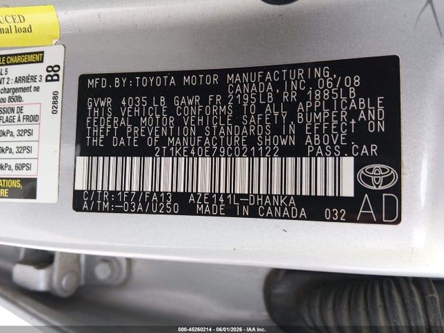 Продаж на аукціоні авто 2009 Toyota Matrix S, vin: 2T1KE40E79C021122, номер лоту: 45260214