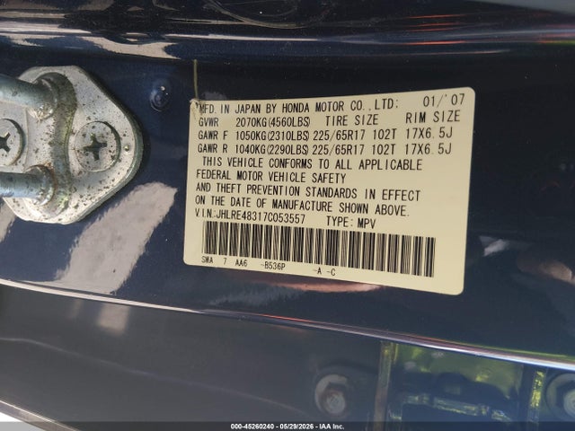 Продаж на аукціоні авто 2007 Honda Cr-v Lx, vin: JHLRE48317C053557, номер лоту: 45260240