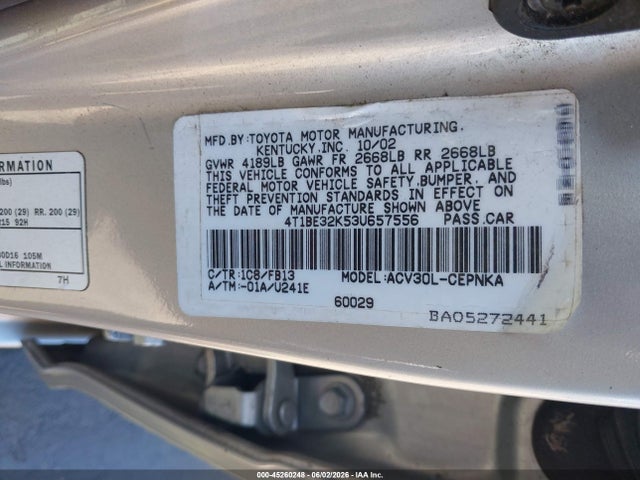 45260248 :رقم المزاد ، 4T1BE32K53U657556 vin ، 2003 Toyota Camry Le مزاد بيع