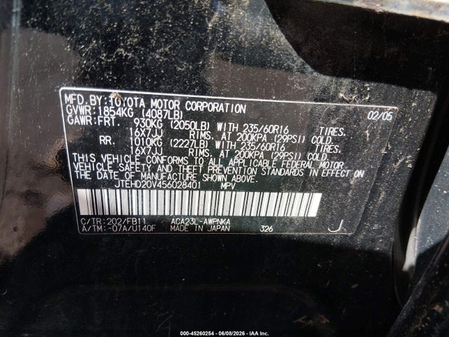 45260254 :رقم المزاد ، JTEHD20V456028401 vin ، 2005 Toyota Rav4 مزاد بيع