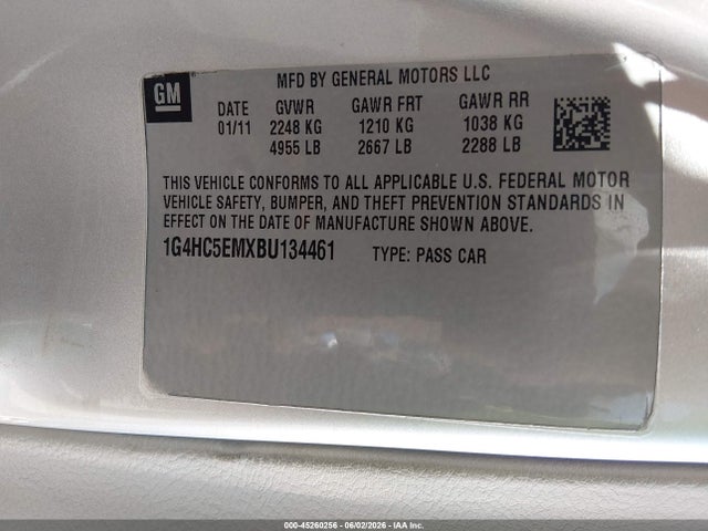 Aukcja sprzedaży 2011 Buick Lucerne Cxl, vin: 1G4HC5EMXBU134461, numer aukcji: 45260256
