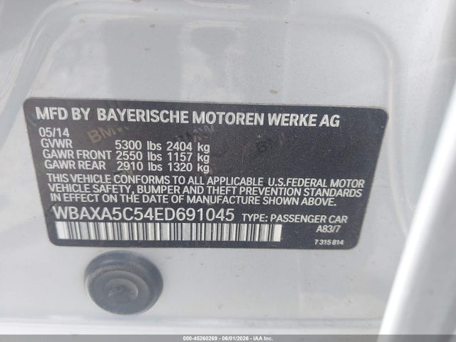 2014 Bmw 535d მანქანა იყიდება აუქციონზე, vin: WBAXA5C54ED691045, აუქციონის ნომერი: 45260269