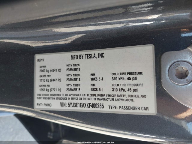 Tesla Model 3 Long Range/mid Range/standard Range/standard Range Plus 2019 5YJ3E1EAXKF400285 Image 9