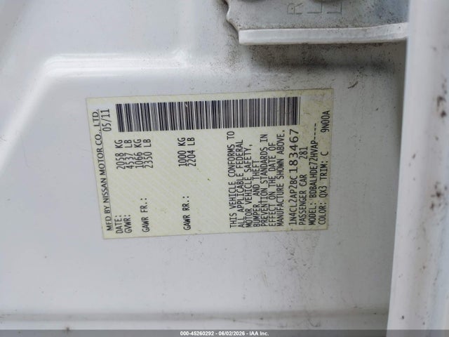 Aukcja sprzedaży 2011 Nissan Altima Hybrid, vin: 1N4CL2AP2BC183467, numer aukcji: 45260292