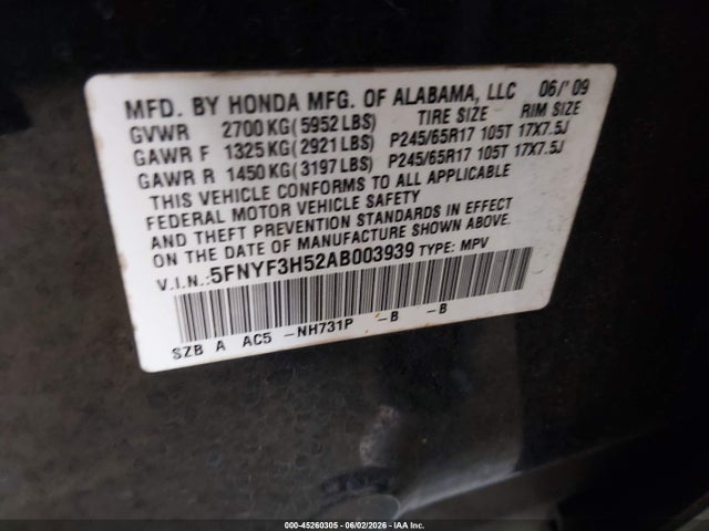 Продажа на аукционе авто 2010 Honda Pilot Ex-l, vin: 5FNYF3H52AB003939, номер лота: 45260305