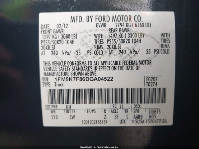 Продажа на аукционе авто 2013 Ford Explorer Limited, vin: 1FM5K7F86DGA04522, номер лота: 45260316