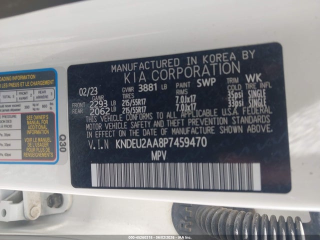 Aukcja sprzedaży 2023 Kia Seltos S, vin: KNDEU2AA8P7459470, numer aukcji: 45260318