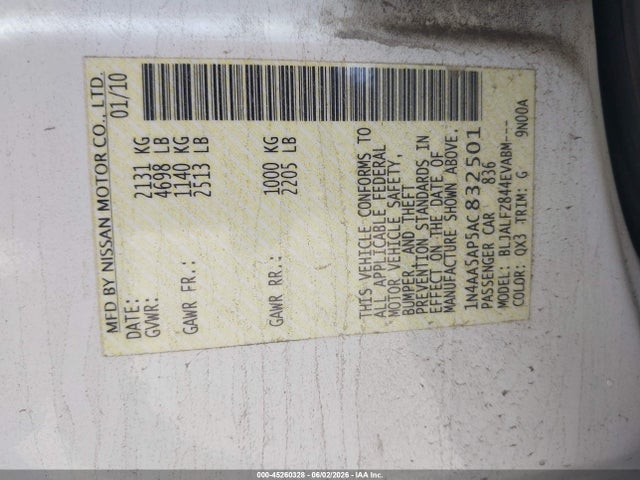 Aukcja sprzedaży 2010 Nissan Maxima 3.5 Sv, vin: 1N4AA5AP5AC832501, numer aukcji: 45260328