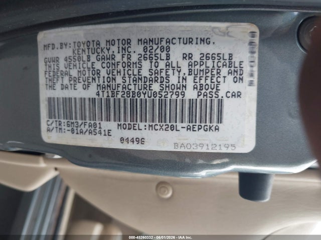 Aukcja sprzedaży 2000 Toyota Avalon Xls, vin: 4T1BF28B0YU052799, numer aukcji: 45260332