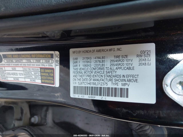 Продаж на аукціоні авто 2021 Acura Rdx A-spec Package, vin: 5J8TC1H61ML012375, номер лоту: 45260353