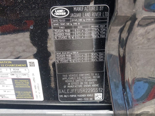 45260354 :رقم المزاد ، SALEJFFU5R2295512 vin ، 2024 Land Rover Defender 130 P300 S مزاد بيع
