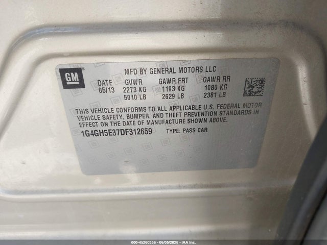 Auction sale of the 2013 Buick Lacrosse Premium 2 Group, vin: 1G4GH5E37DF312659, lot number: 45260356