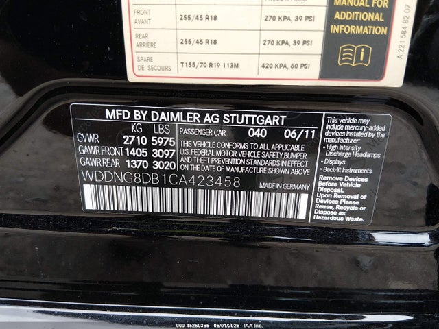 45260365 :رقم المزاد ، WDDNG8DB1CA423458 vin ، 2012 Mercedes-benz S 350 Bluetec 4matic مزاد بيع