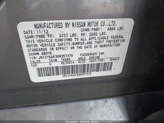 Aukcja sprzedaży 2013 Infiniti G37x, vin: JN1CV6AR3DM357379, numer aukcji: 45260367