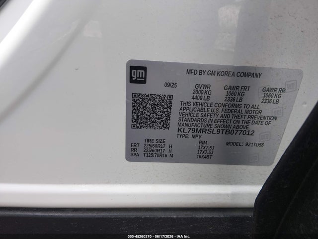 45260370 :رقم المزاد ، KL79MRSL9TB077012 vin ، 2026 Chevrolet Trailblazer Awd Lt مزاد بيع