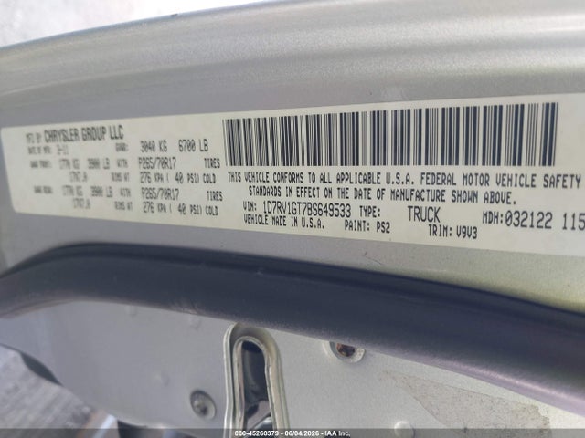 Aukcja sprzedaży 2011 Ram Ram 1500 Slt, vin: 1D7RV1GT7BS649533, numer aukcji: 45260379