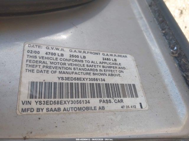 2000 Saab 9-5 2.3t Gary Fisher Ed. მანქანა იყიდება აუქციონზე, vin: YS3ED58EXY3056134, აუქციონის ნომერი: 45260412