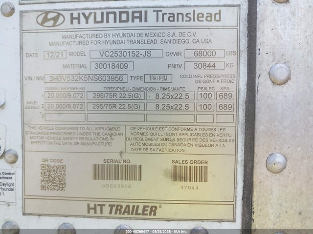 2022 Hyundai Translead Inc Unknown მანქანა იყიდება აუქციონზე, vin: 3H3V532K5NS603956, აუქციონის ნომერი: 45260417