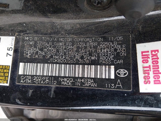 Aukcja sprzedaży 2006 Toyota Prius, vin: JTDKB20U263135781, numer aukcji: 45260434