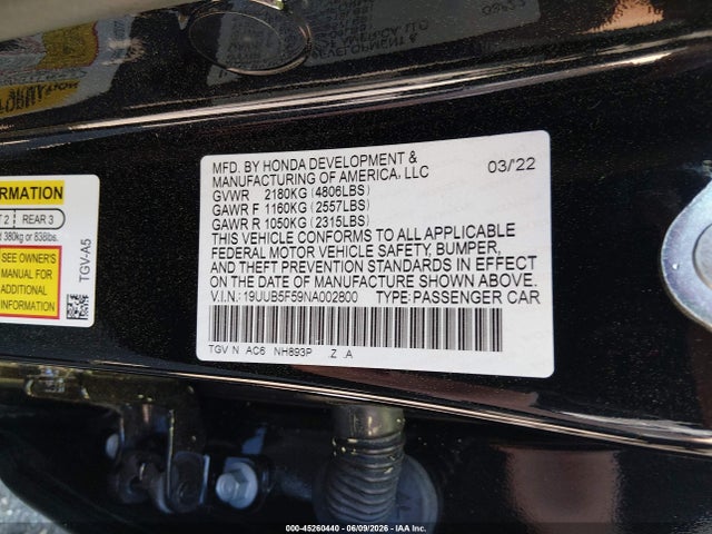 Aukcja sprzedaży 2022 Acura Tlx A-spec Package, vin: 19UUB5F59NA002800, numer aukcji: 45260440