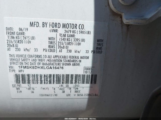 Продажа на аукционе авто 2020 Ford Explorer Xlt, vin: 1FMSK8DHXLGA16408, номер лота: 45260441
