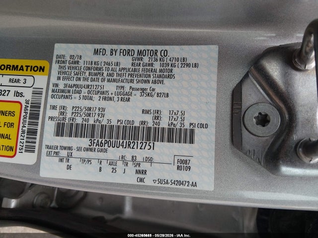 3FA6P0UU4JR212751 Ford Fusion Hybrid S