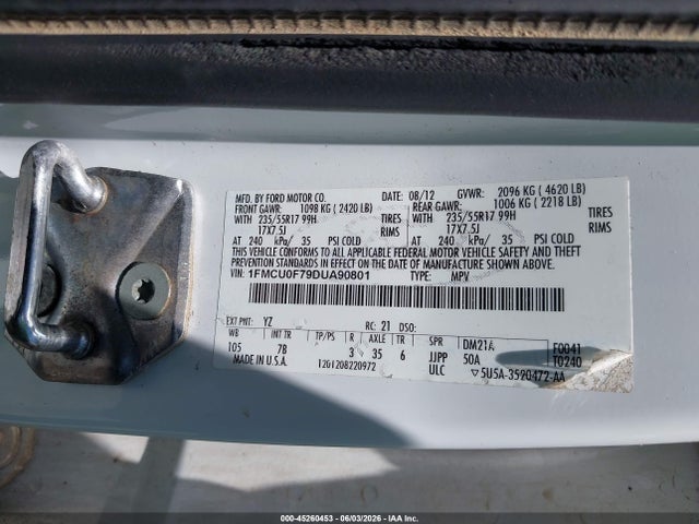 Aukcja sprzedaży 2013 Ford Escape S, vin: 1FMCU0F79DUA90801, numer aukcji: 45260453
