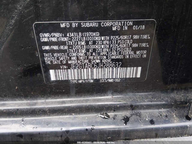 2018 Subaru Crosstrek 2.0i Premium მანქანა იყიდება აუქციონზე, vin: JF2GTABC6JH288632, აუქციონის ნომერი: 45260483