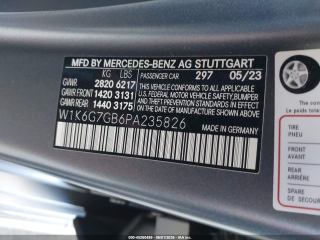 Aukcja sprzedaży 2023 Mercedes-benz S 580 4matic, vin: W1K6G7GB6PA235826, numer aukcji: 45260499
