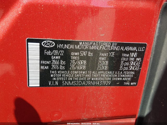 Hyundai Santa Fe Sel 2022 5NMS2DAJ9NH431929 Image 9