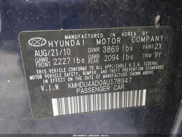 Продаж на аукціоні авто 2010 Hyundai Elantra Gls, vin: KMHDU4AD0AU178947, номер лоту: 45260515