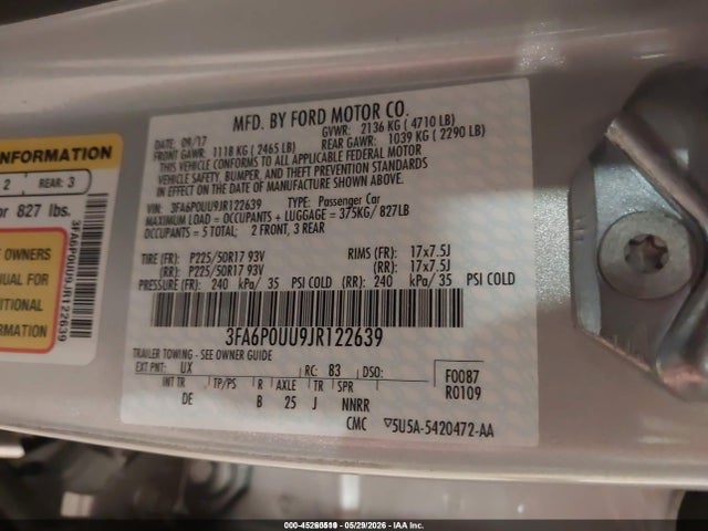 Ford Fusion Hybrid S 2018 3FA6P0UU9JR122639 Image 9