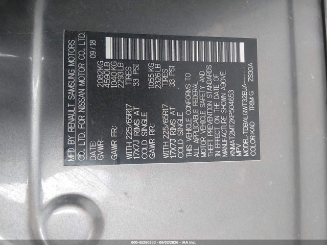 2019 Nissan Rogue Sv მანქანა იყიდება აუქციონზე, vin: KNMAT2MT2KP504653, აუქციონის ნომერი: 45260533
