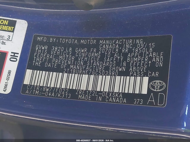 Toyota Corolla S Plus 2016 2T1BURHE7GC503980 Image 9
