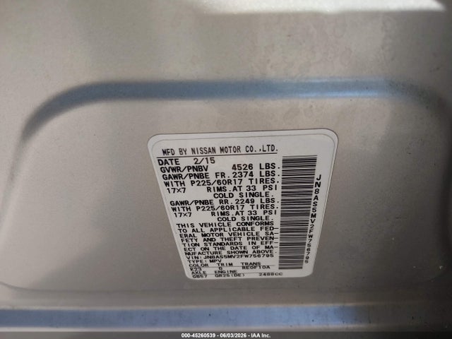 2015 Nissan Rogue Select S მანქანა იყიდება აუქციონზე, vin: JN8AS5MV2FW756795, აუქციონის ნომერი: 45260539