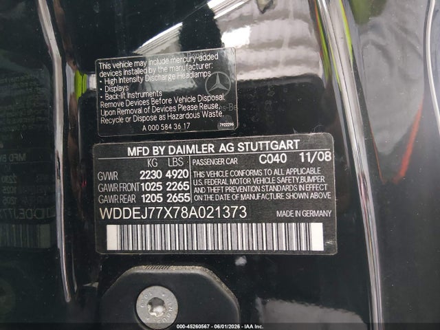 Aukcja sprzedaży 2008 Mercedes-benz Cl 63 Amg, vin: WDDEJ77X78A021373, numer aukcji: 45260567