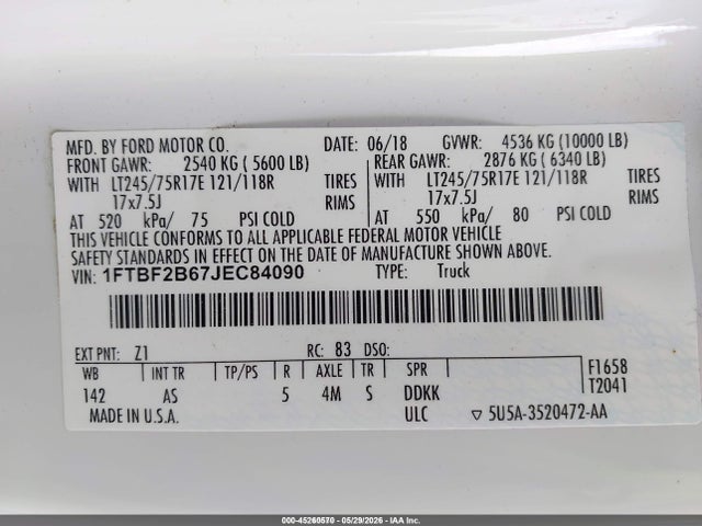 Ford F-250 Xl 2018 1FTBF2B67JEC84090 Image 9