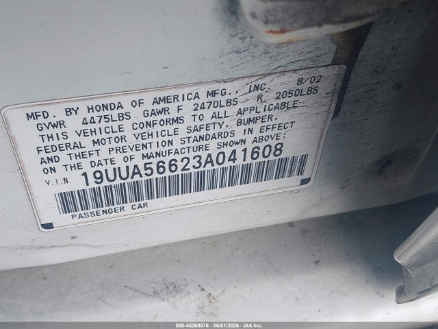 Aukcja sprzedaży 2003 Acura Tl 3.2, vin: 19UUA56623A041608, numer aukcji: 45260576