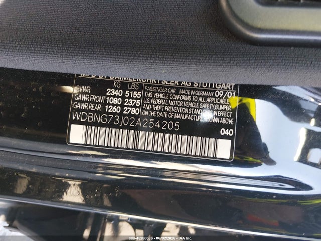 Продаж на аукціоні авто 2002 Mercedes-benz S 55 Amg, vin: WDBNG73J02A254205, номер лоту: 45260586