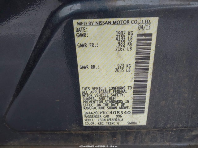 45260607 :رقم المزاد ، 1N4AZ0CP3DC408540 vin ، 2013 Nissan Leaf Sv مزاد بيع