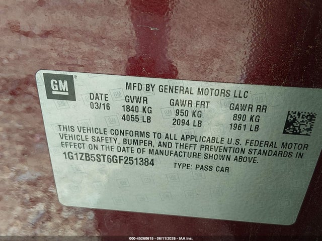 Chevrolet MALIBU LS 2016 1G1ZB5ST6GF251384 Image 9