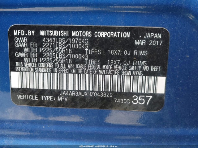 Продаж на аукціоні авто 2017 Mitsubishi Outlander Sport 2.0 Es/2.0 Le, vin: JA4AR3AUXHZ043629, номер лоту: 45260623