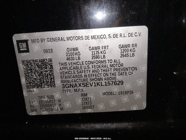 3GNAXSEV1KL157629 Chevrolet EQUINOX LS