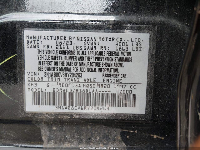 Продажа на аукционе авто 2024 Nissan Sentra Sv Xtronic Cvt, vin: 3N1AB8CV6RY204263, номер лота: 45260652
