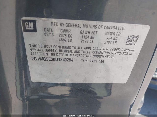 45260677 :رقم المزاد ، 2G1WG5E30D1240254 vin ، 2013 Chevrolet Impala Lt مزاد بيع