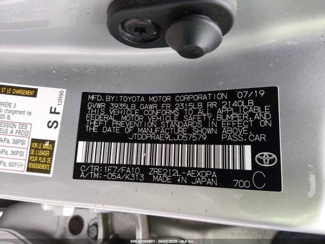 Toyota COROLLA L 2020 JTDDPRAE9LJ057579 Image 9