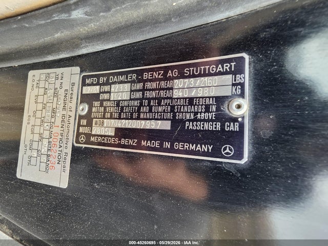 Aukcja sprzedaży 1981 Mercedes-benz 280 Series, vin: WDB10704212007957, numer aukcji: 45260695