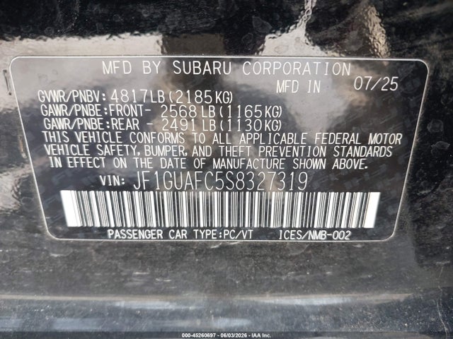 Продажа на аукционе авто 2025 Subaru Impreza Sport 5-door, vin: JF1GUAFC5S8327319, номер лота: 45260697